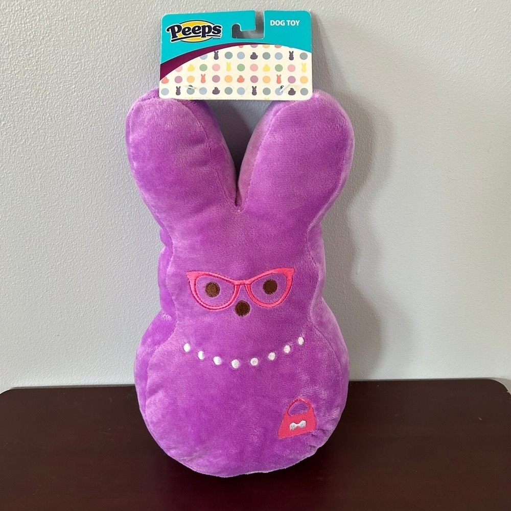 Fetch For Pets PEEPS 12" Dress Up Bunny Plush Squeaker Purple Pearls Dog Toy NWT